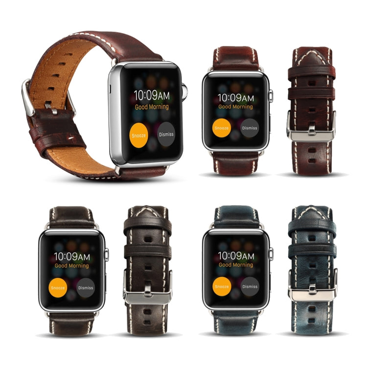 Denior Oil Wax Retro Watch Leather Watch Band for Apple Watch Series 7 45mm / 6 & SE & 5 & 4 44mm / 3 & 2 & 1 42mm (Black) - Watch Bands by Denior | Online Shopping UK | buy2fix