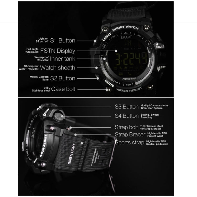 EX16 1.12 Inch FSTN LCD Full Angle Screen Display Sport Smart Watch, IP67 Waterproof, Support Pedometer / Stopwatch / Alarm / Notification Remind / Call Notify / Camera Remote Control / Calories Burned, Compatible with Android and iOS Phones(Gold) - Smart Watches by buy2fix | Online Shopping UK | buy2fix