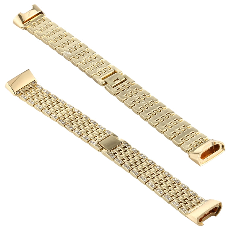 For Fitbit Charge 3 Diamond-studded Stainless Steel  Watch Band(Gold) - Watch Bands by buy2fix | Online Shopping UK | buy2fix