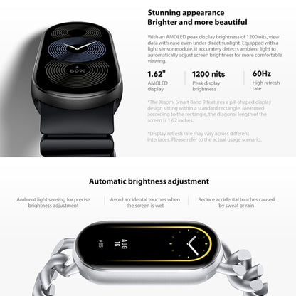 Original Xiaomi Smart Band 9 Global 1.62 inch AMOLED Screen 5ATM Waterproof Smart Watch, Support Blood Oxygen / Heart Rate Monitor (Black) - Wearable Devices by Xiaomi | Online Shopping UK | buy2fix