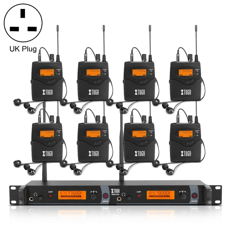 XTUGA IEM1200 Wireless Transmitter 8 Bodypack Stage Singer In-Ear Monitor System (UK Plug) - Microphone by buy2fix | Online Shopping UK | buy2fix