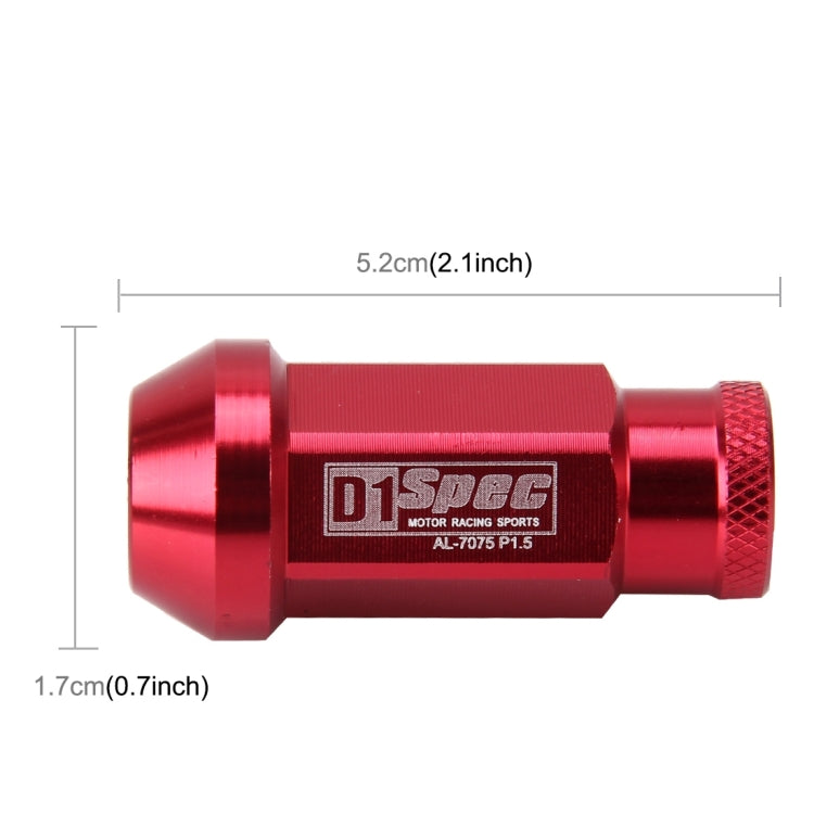 20 in 1 D1 Spec P1.5 M12x1.25 Racing Wheel Nut, Length: 40mm (Red) - Nuts & Bolts by buy2fix | Online Shopping UK | buy2fix