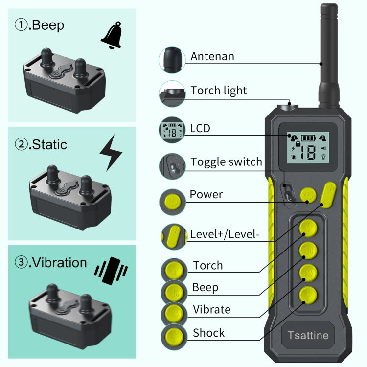 Tsattine T10 IP68 Waterproof 2000FT Dog Training Device with LCD Light - Training Aids by buy2fix | Online Shopping UK | buy2fix