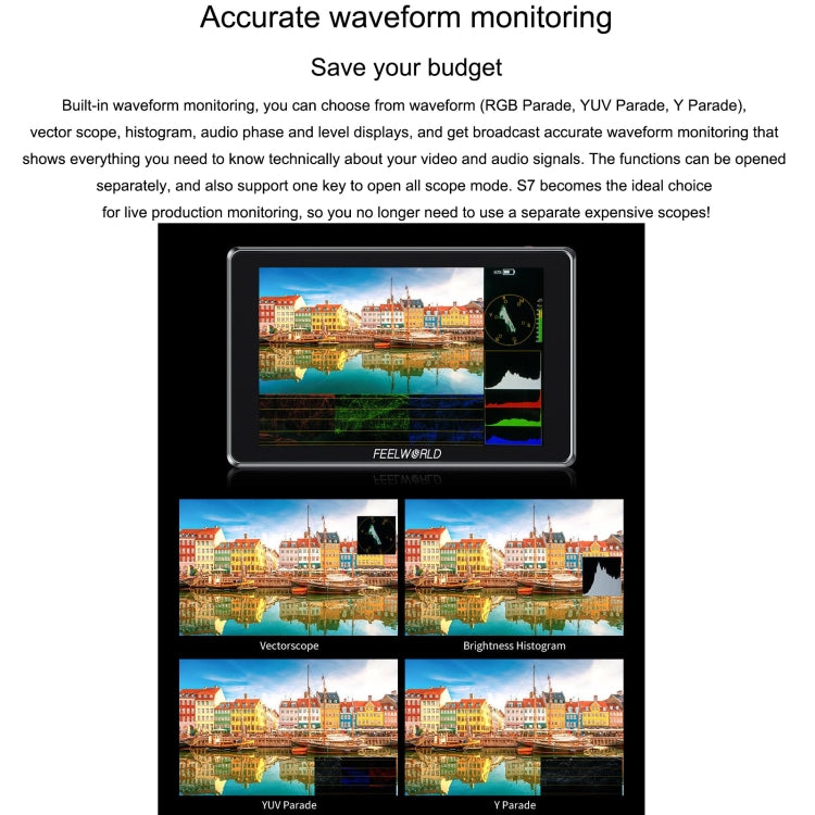 FEELWORLD S7 7-inch 12G-SDI HDMI2.0 Camera Field Monitor High Brightness1600nit Touchscreen (Black) - On-camera Monitors by FEELWORLD | Online Shopping UK | buy2fix