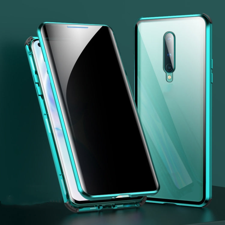 For OnePlus 8 Four-corner Shockproof Anti-peeping Magnetic Metal Frame Double-sided Tempered Glass Case(Green) - OnePlus Cases by buy2fix | Online Shopping UK | buy2fix