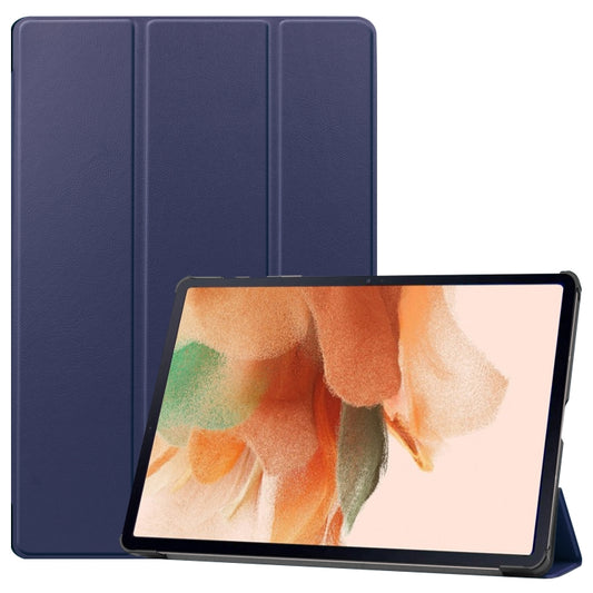 For Samsung Galaxy Tab S7 Lite T730 / T735 / Tab S7 FE T736 Custer Texture Horizontal Flip Leather Case with Three-folding Holder & Sleep / Wake-up Function(Dark Blue) - Other Galaxy Tab PC by buy2fix | Online Shopping UK | buy2fix