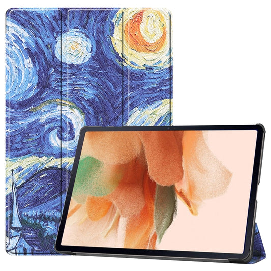 For Samsung Galaxy Tab S7 Lite T730 / T735 / Tab S7 FE T736 Custer Painted PU Leather Case with Sleep / Wake-up Function & 3-Fold Holder(Starry Sky) - Other Galaxy Tab PC by buy2fix | Online Shopping UK | buy2fix