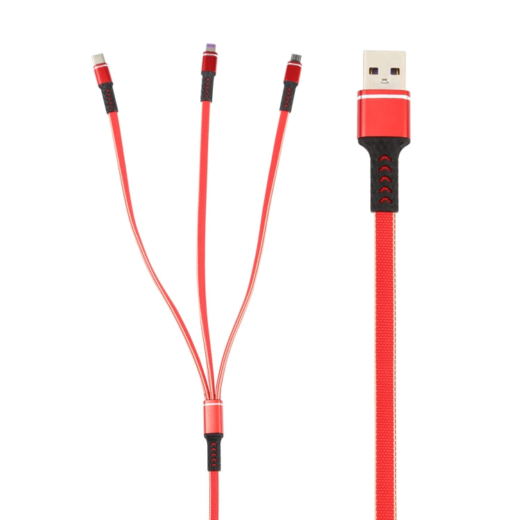 1.2m USB to 8 Pin + USB-C / Type-C + Micro USB 3 in 1 Nylon Braided Charging Cable(Red) - Multifunction Cable by buy2fix | Online Shopping UK | buy2fix