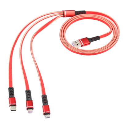 1.2m USB to 8 Pin + USB-C / Type-C + Micro USB 3 in 1 Nylon Braided Charging Cable(Red) - Multifunction Cable by buy2fix | Online Shopping UK | buy2fix