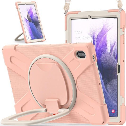 For Samsung Galaxy Tab S7 FE T730 Silicone + PC Protective Case with Holder & Shoulder Strap(Rose Gold) - Other Galaxy Tab PC by buy2fix | Online Shopping UK | buy2fix