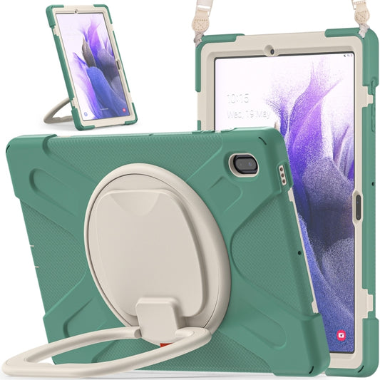 For Samsung Galaxy Tab S7 FE T730 Silicone + PC Protective Case with Holder & Shoulder Strap(Emerald Green) - Other Galaxy Tab PC by buy2fix | Online Shopping UK | buy2fix