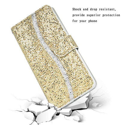 For iPhone 13 Glitter Powder Horizontal Flip Leather Case with Card Slots & Holder & Lanyard(Gold) - iPhone 13 Cases by buy2fix | Online Shopping UK | buy2fix