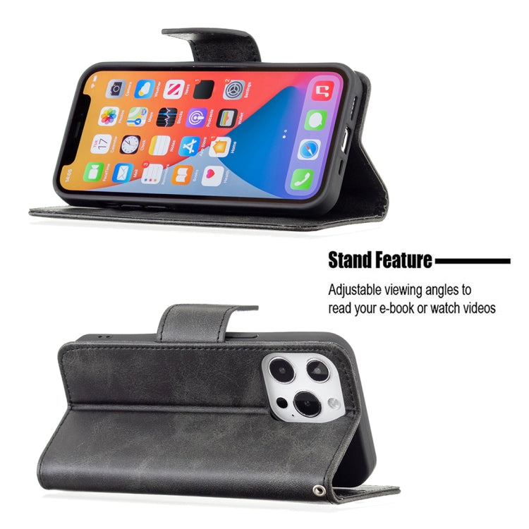 For iPhone 13 Pro Retro Lambskin Texture Pure Color Horizontal Flip PU Leather Case, with Holder & Card Slots & Wallet & Lanyard(Black) - iPhone 13 Pro Cases by buy2fix | Online Shopping UK | buy2fix