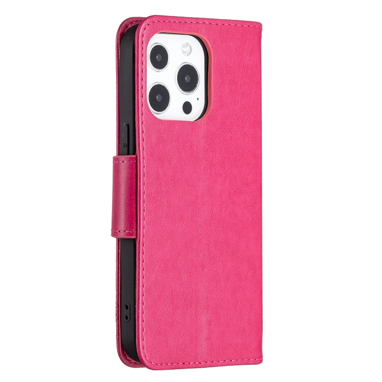 For iPhone 13 mini Embossing Two Butterflies Pattern Horizontal Flip PU Leather Case with Holder & Card Slot & Wallet & Lanyard (Rose Red) - iPhone 13 mini Cases by buy2fix | Online Shopping UK | buy2fix