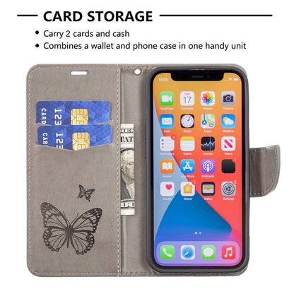 For iPhone 13 Pro Embossing Two Butterflies Pattern Horizontal Flip PU Leather Case with Holder & Card Slot & Wallet & Lanyard (Grey) - iPhone 13 Pro Cases by buy2fix | Online Shopping UK | buy2fix