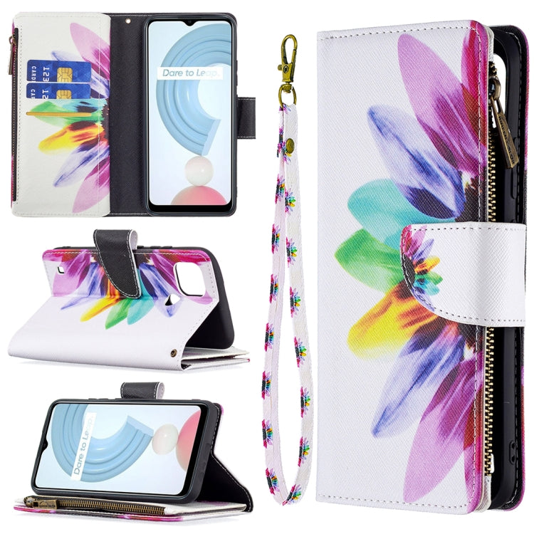 For OPPO Realme C21/C20 Colored Drawing Pattern Zipper Horizontal Flip Leather Case with Holder & Card Slots & Wallet(Sun Flower) - Realme Cases by buy2fix | Online Shopping UK | buy2fix