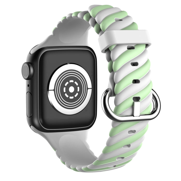 Two-color Twist Silicone Watch Band For Apple Watch Series 9&8&7 41mm / SE 3&SE 2&6&SE&5&4 40mm / 3&2&1 38mm(Macaron Green White) - Watch Bands by buy2fix | Online Shopping UK | buy2fix