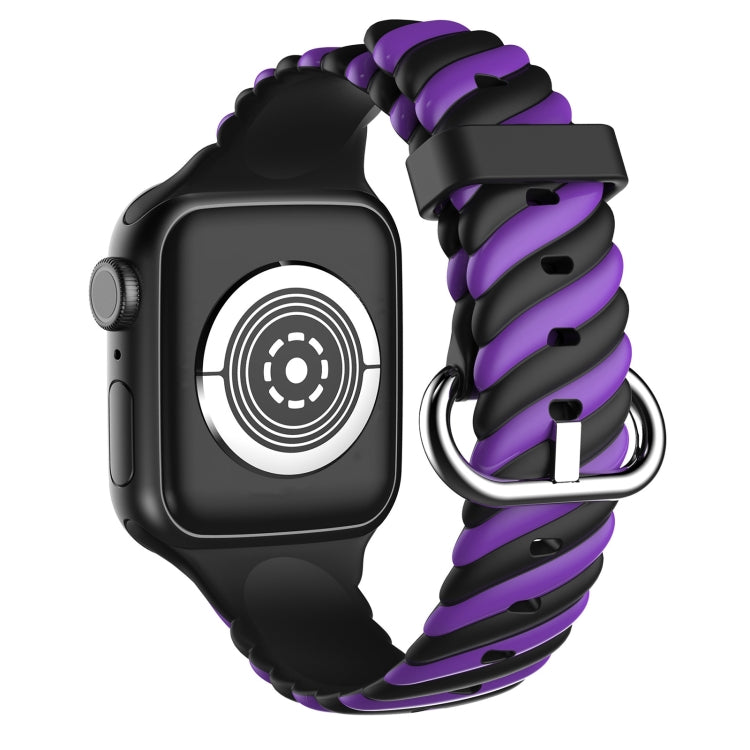 Two-color Twist Silicone Watch Band For Apple Watch Series 9&8&7 41mm / SE 3&SE 2&6&SE&5&4 40mm / 3&2&1 38mm(Purple Black) - Watch Bands by buy2fix | Online Shopping UK | buy2fix