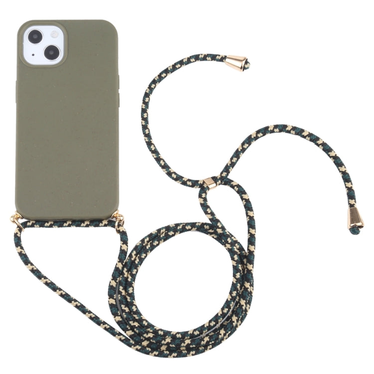 For iPhone 13 Wheat Straw Material + TPU Shockproof Case with Neck Lanyard(Dark Green) - iPhone 13 Cases by buy2fix | Online Shopping UK | buy2fix