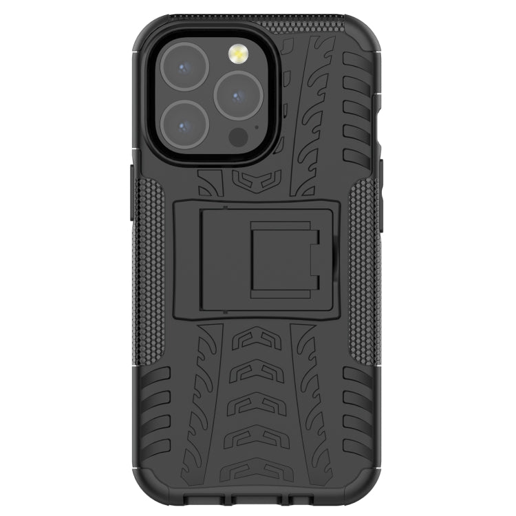 For iPhone 13 mini Tire Texture Shockproof TPU+PC Protective Case with Holder (Black) - iPhone 13 mini Cases by buy2fix | Online Shopping UK | buy2fix