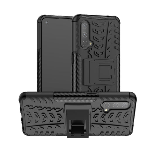 For OnePlus Nord CE 5G Tire Texture Shockproof TPU+PC Protective Case with Holder(Black) - OnePlus Cases by buy2fix | Online Shopping UK | buy2fix