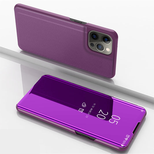 For iPhone 13 Pro Max Plated Mirror Horizontal Flip Leather Case with Holder (Purple) - iPhone 13 Pro Max Cases by buy2fix | Online Shopping UK | buy2fix