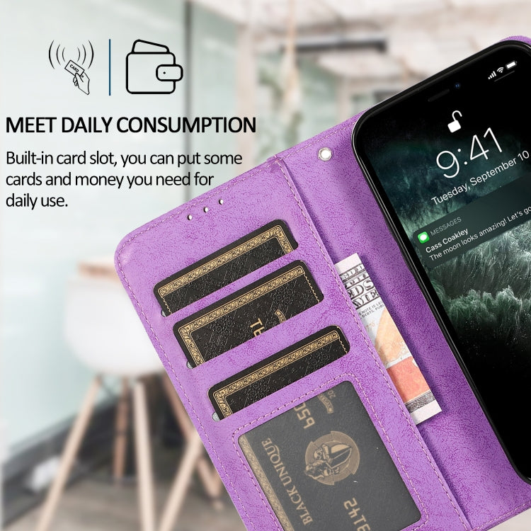 For iPhone 13 Pro Retro 2 in 1 Detachable Horizontal Flip Leather Case with Card Slots & Wallet (Purple) - iPhone 13 Pro Cases by buy2fix | Online Shopping UK | buy2fix