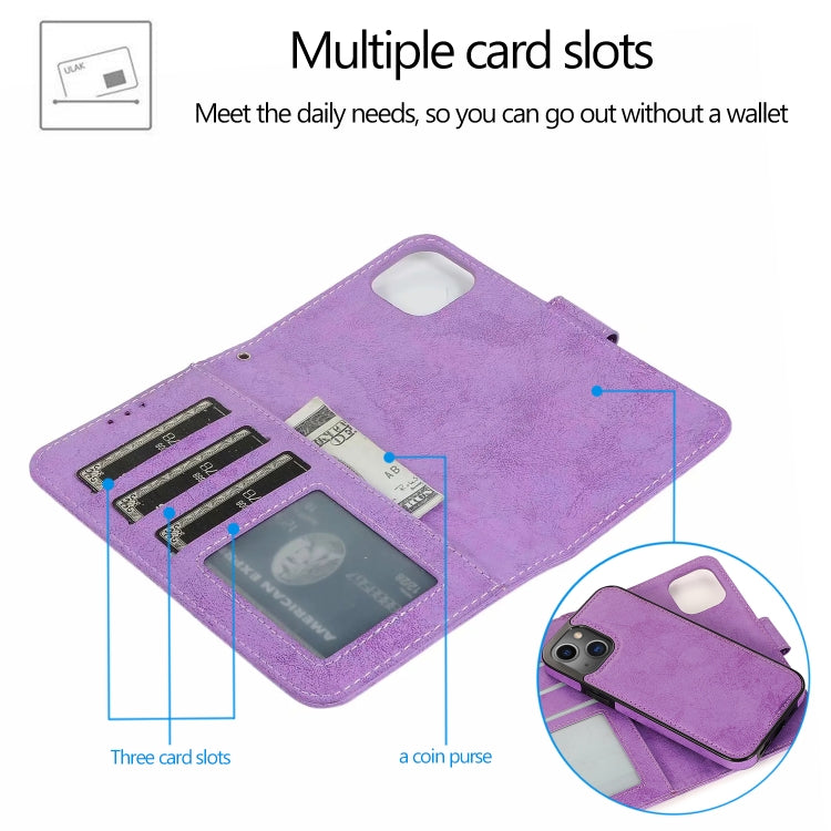 For iPhone 13 Pro Max Retro 2 in 1 Detachable Horizontal Flip Leather Case with Card Slots & Wallet (Purple) - iPhone 13 Pro Max Cases by buy2fix | Online Shopping UK | buy2fix