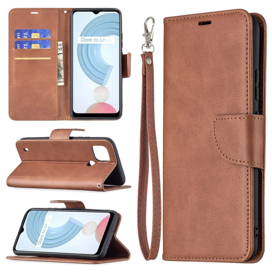 For OPPO Realme C21/C20 Retro Lambskin Texture Pure Color Horizontal Flip PU Leather Case with Holder & Card Slots & Wallet & Lanyard(Brown) - Realme Cases by buy2fix | Online Shopping UK | buy2fix