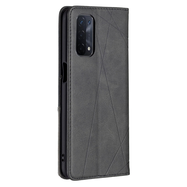 For OPPO A74 5G / A93 5G / A54 5G Rhombus Texture Horizontal Flip Magnetic Leather Case with Holder & Card Slots(Black) - OPPO Cases by buy2fix | Online Shopping UK | buy2fix