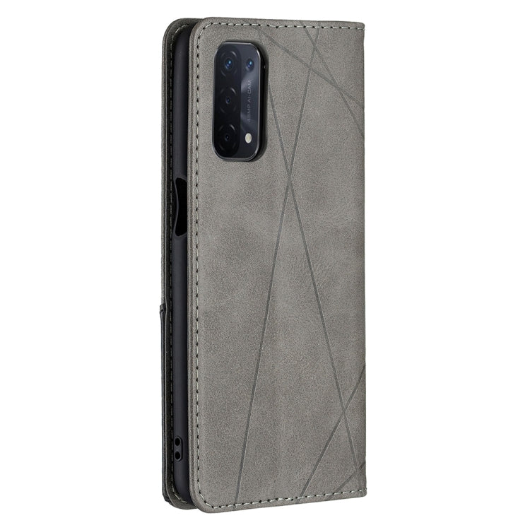 For OPPO A74 5G / A93 5G / A54 5G Rhombus Texture Horizontal Flip Magnetic Leather Case with Holder & Card Slots(Grey) - OPPO Cases by buy2fix | Online Shopping UK | buy2fix