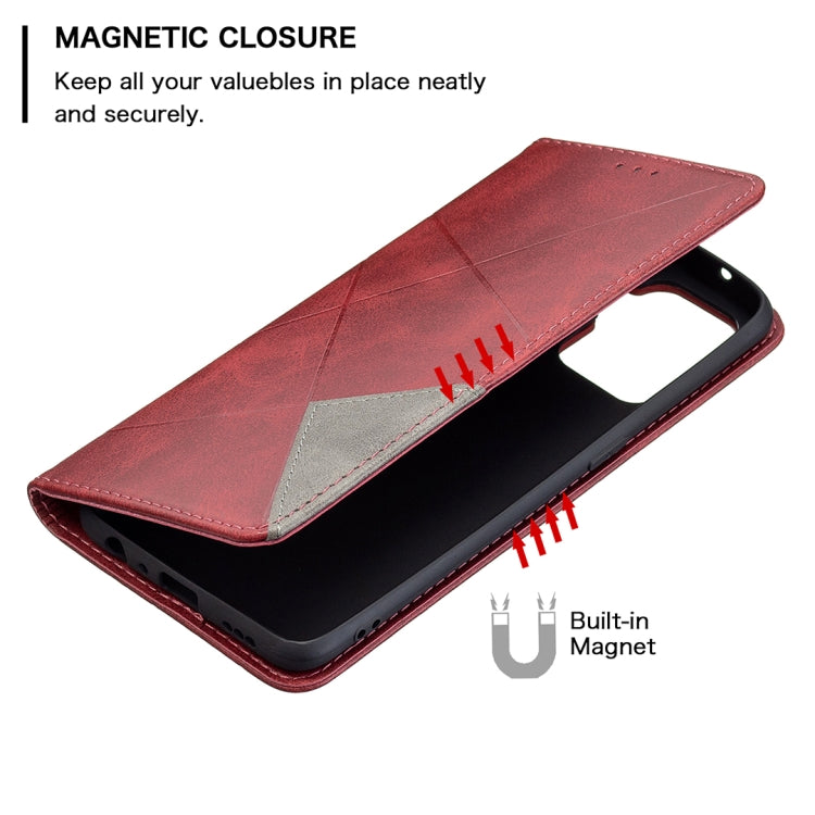 For OPPO A94 4G / Reno 5F / F19 Pro Rhombus Texture Horizontal Flip Magnetic Leather Case with Holder & Card Slots(Red) - OPPO Cases by buy2fix | Online Shopping UK | buy2fix