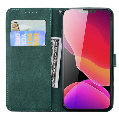 For iPhone 13 Retro Skin Feel Butterflies Embossing Horizontal Flip Leather Case with Holder & Card Slots & Wallet(Green) - iPhone 13 Cases by buy2fix | Online Shopping UK | buy2fix