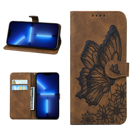 For iPhone 13 Pro Retro Skin Feel Butterflies Embossing Horizontal Flip Leather Case with Holder & Card Slots & Wallet (Brown) - iPhone 13 Pro Cases by buy2fix | Online Shopping UK | buy2fix