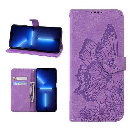 For iPhone 13 Pro Retro Skin Feel Butterflies Embossing Horizontal Flip Leather Case with Holder & Card Slots & Wallet (Purple) - iPhone 13 Pro Cases by buy2fix | Online Shopping UK | buy2fix