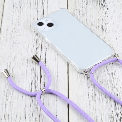 For iPhone 13 Four-corner Shockproof Transparent TPU Protective Case with Lanyard(Purple) - iPhone 13 Cases by buy2fix | Online Shopping UK | buy2fix