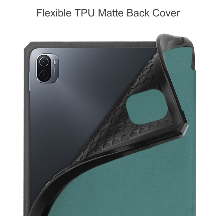 For Xiaomi Pad 5 / 5 Pro Custer Texture Horizontal Flip Leather Case with Three-folding Holder & Sleep / Wake-up Function(Dark Green) - More Tablet Cases by buy2fix | Online Shopping UK | buy2fix