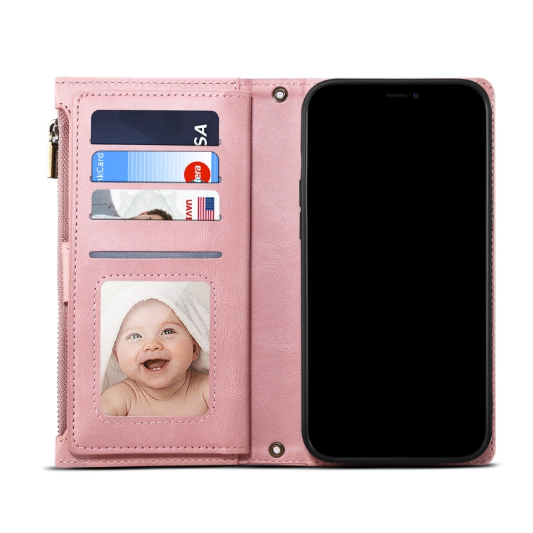 For iPhone 13 Retro Frosted Horizontal Flip Leather Case with Holder & Card Slot & Wallet & Zipper Pocket & Lanyard(Rose Gold) - iPhone 13 Cases by buy2fix | Online Shopping UK | buy2fix