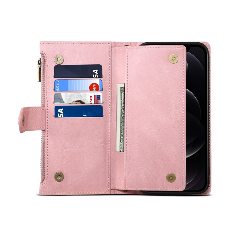 For iPhone 12 Pro Max Retro Frosted Horizontal Flip Leather Case with Holder & Card Slot & Wallet & Zipper Pocket & Lanyard(Rose Gold) - iPhone 12 Pro Max Cases by buy2fix | Online Shopping UK | buy2fix