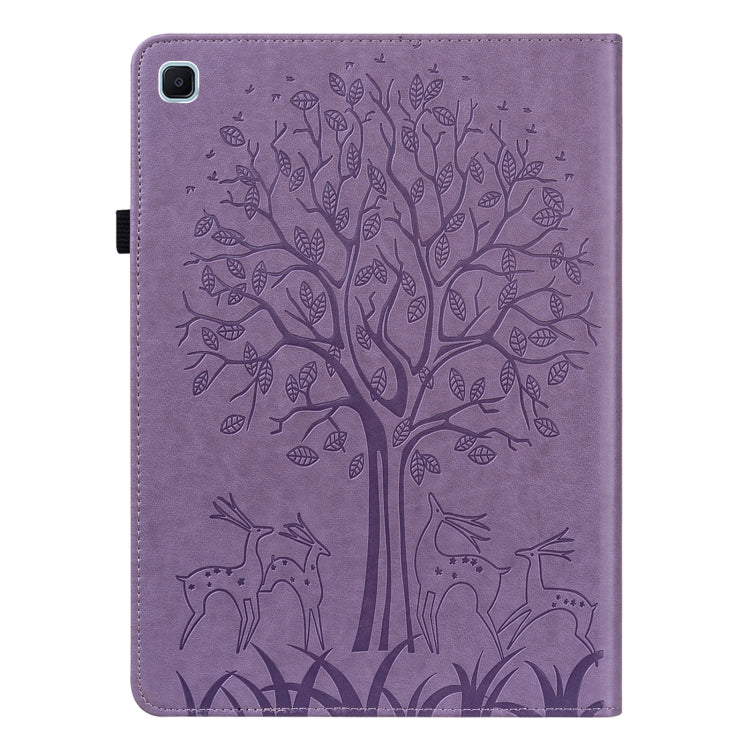 Tree & Deer Pattern Pressed Printing Horizontal Flip PU Leather Case with Holder & Card Slots & Sleep / Wake-up Function For Samsung Galaxy Tab S6 Lite(Purple) - Tab S6 Lite P610 / P615 by buy2fix | Online Shopping UK | buy2fix