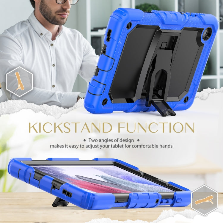 Shockproof Colorful Silica Gel + PC Protective Case with Holder & Shoulder Strap For Samsung Galaxy A7 Lite T220 / T225(Dark Blue) - Tab A7 Lite T220 / T225 by buy2fix | Online Shopping UK | buy2fix