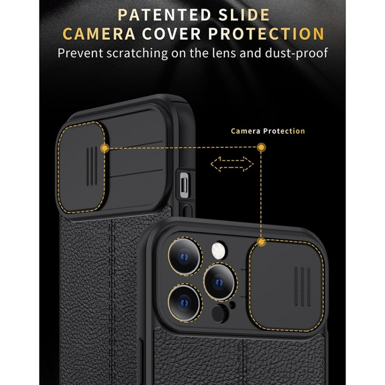 For iPhone 13 Pro Max Litchi Texture Sliding Camshield TPU Protective Case (Black) - iPhone 13 Pro Max Cases by buy2fix | Online Shopping UK | buy2fix