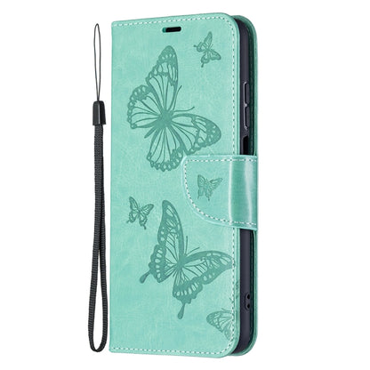 For Xiaomi Redmi 10 Two Butterflies Embossing Pattern Horizontal Flip Leather Case with Holder & Card Slot & Wallet & Lanyard(Green) - Xiaomi Cases by buy2fix | Online Shopping UK | buy2fix