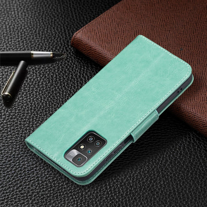 For Xiaomi Redmi 10 Two Butterflies Embossing Pattern Horizontal Flip Leather Case with Holder & Card Slot & Wallet & Lanyard(Green) - Xiaomi Cases by buy2fix | Online Shopping UK | buy2fix