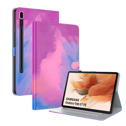 For Samsung Galaxy Tab S7 FE 12.4 inch 2021 T730 / T736 Voltage Watercolor Pattern Skin Feel Magnetic Horizontal Flip PU Leather Case with Holder & Card Slots & Photo Frame(Purple Red) - Galaxy Tab S7 FE by buy2fix | Online Shopping UK | buy2fix