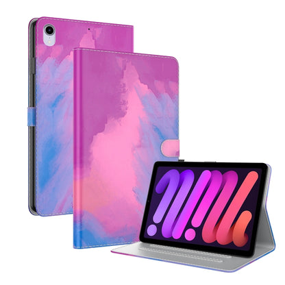 For iPad mini 6 Watercolor Pattern Skin Feel Magnetic Horizontal Flip PU Leather Tablet Case with Holder & Card Slots & Photo Frame(Purple Red) - iPad mini 6 Cases by buy2fix | Online Shopping UK | buy2fix