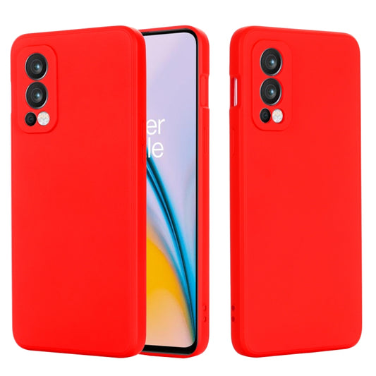 For OnePlus Nord 2 5G Solid Color Liquid Silicone Shockproof Full Coverage Protective Case(Red) - OnePlus Cases by buy2fix | Online Shopping UK | buy2fix