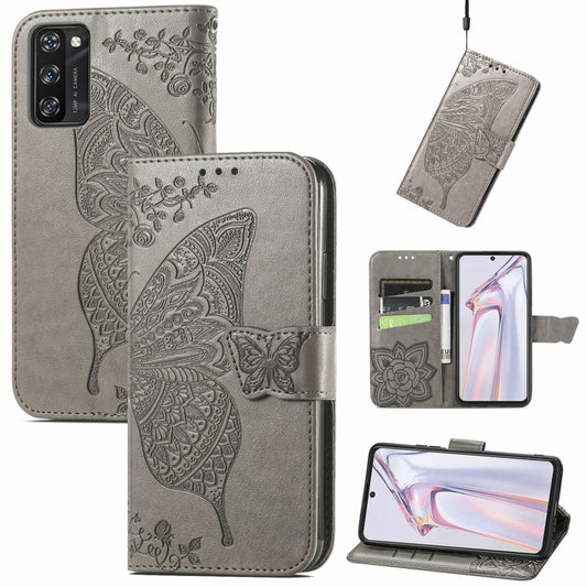 For Blackview A100 Butterfly Love Flower Embossed Horizontal Flip Leather Case with Holder & Card Slots & Wallet & Lanyard(Gray) - More Brand by buy2fix | Online Shopping UK | buy2fix