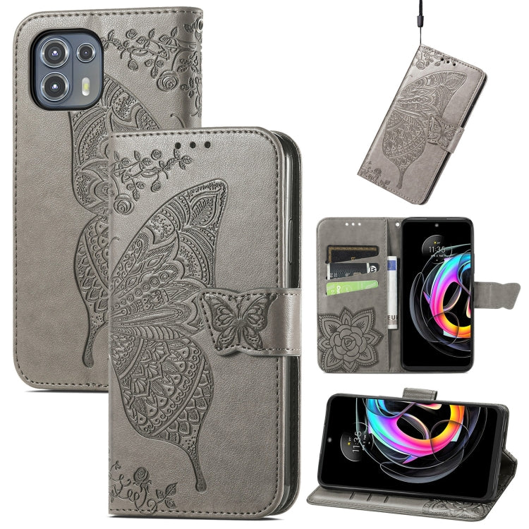 For Motorola Moto Edge 20 Lite Butterfly Love Flower Embossed Horizontal Flip Leather Case with Holder & Card Slots & Wallet & Lanyard(Gray) - Motorola Cases by buy2fix | Online Shopping UK | buy2fix