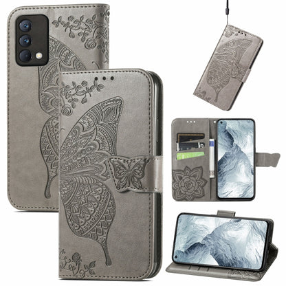 For OPPO Realme GT Master Butterfly Love Flower Embossed Horizontal Flip Leather Case with Holder & Card Slots & Wallet & Lanyard(Gray) - Realme Cases by buy2fix | Online Shopping UK | buy2fix